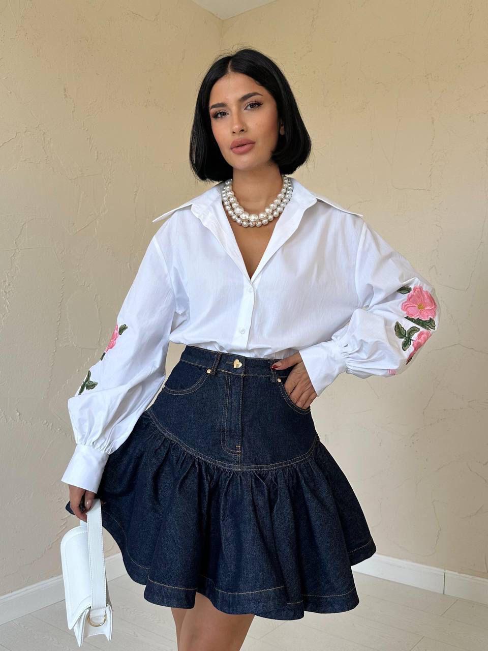 White Shirt with Floral Sleeves